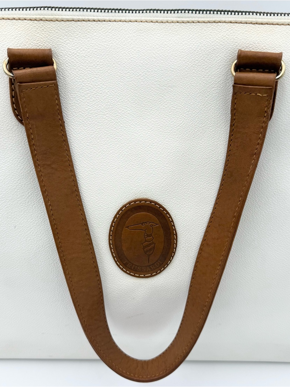 TRUSSARDI 1911 MILANO Vintage Italian Greyhound Tote Bag w/ Pouch Made in ITALY - Picture 7 of 16